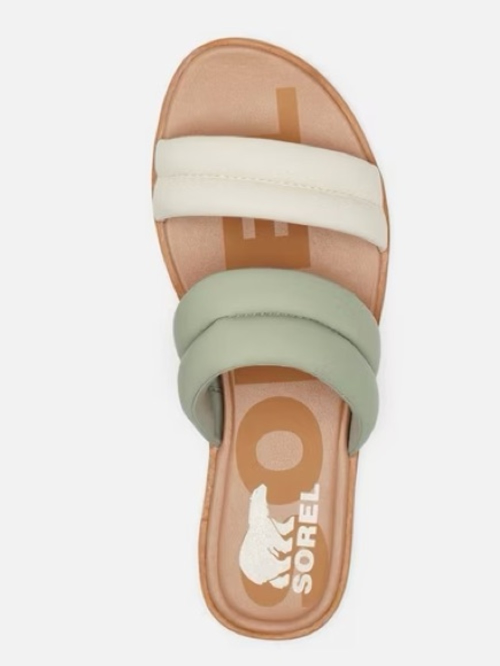 Sorel Ella II Puff Slide Two-Strap Slide Sandals in Sage and Cream - Picture 2 of 9